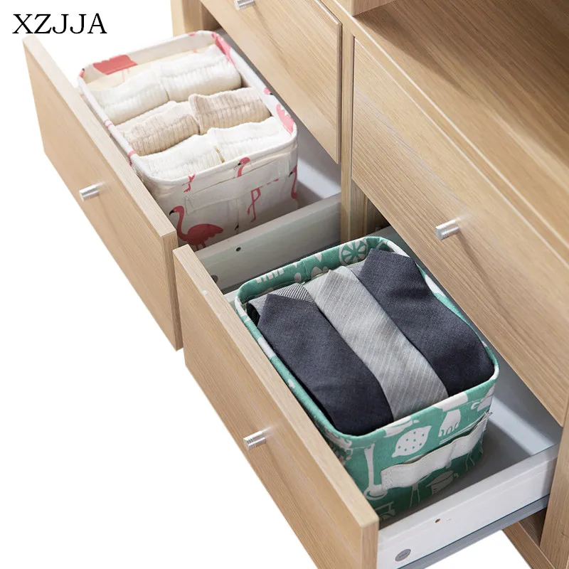 

XZJJA Creative Cotton Linen Sundries Storage Box Cosmetics Container Baskets Foldable Dresser Desktop Makeup Organizer