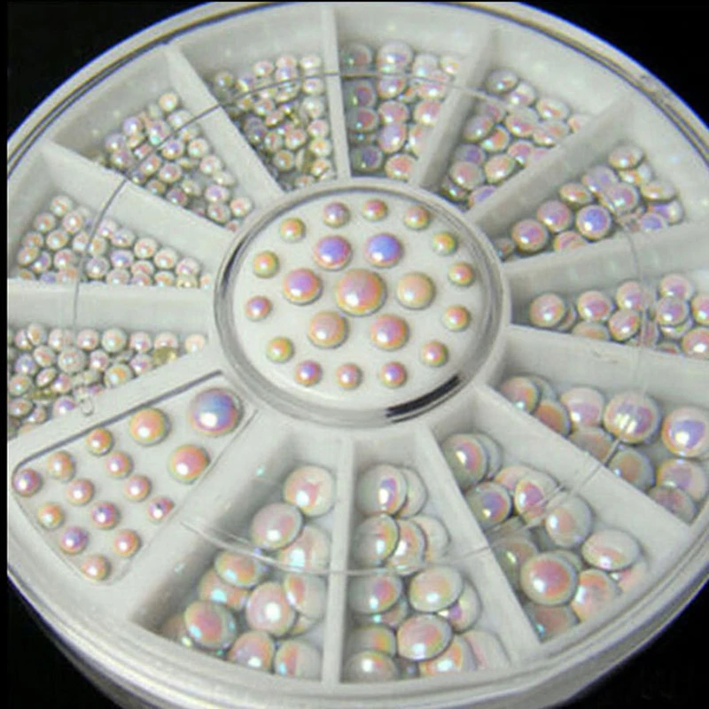 

Acrylic 1000 Pcs/set 3 sizes White Multicolor Rivets Nail Art Glitter Rhinestone Decoration stickers tools