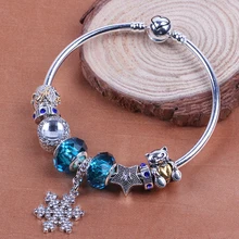AIFEILI Valentine’s Gift Luxury Silver Snowflake Charms European Crystal Bead DIY Fashion Bracelets Bangles For Women Jewelry
