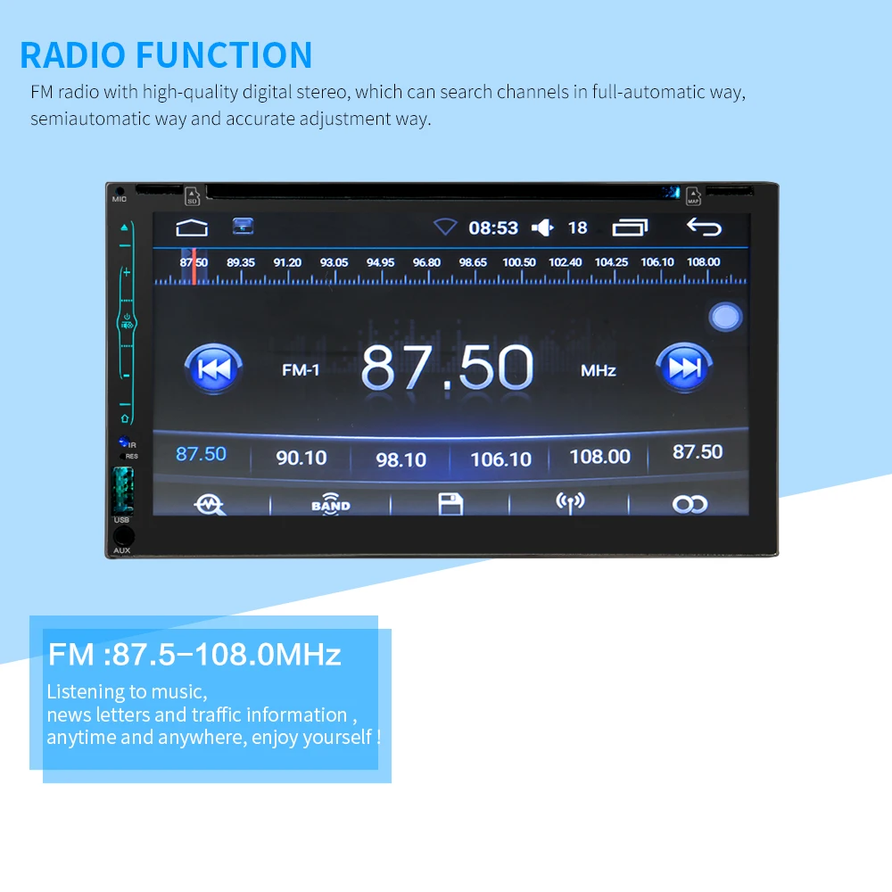 Top 2 din car digital stereo android system FM radio gps navigation video DVD Mp5 multimedia player bluetooth wifi rear view camera 7