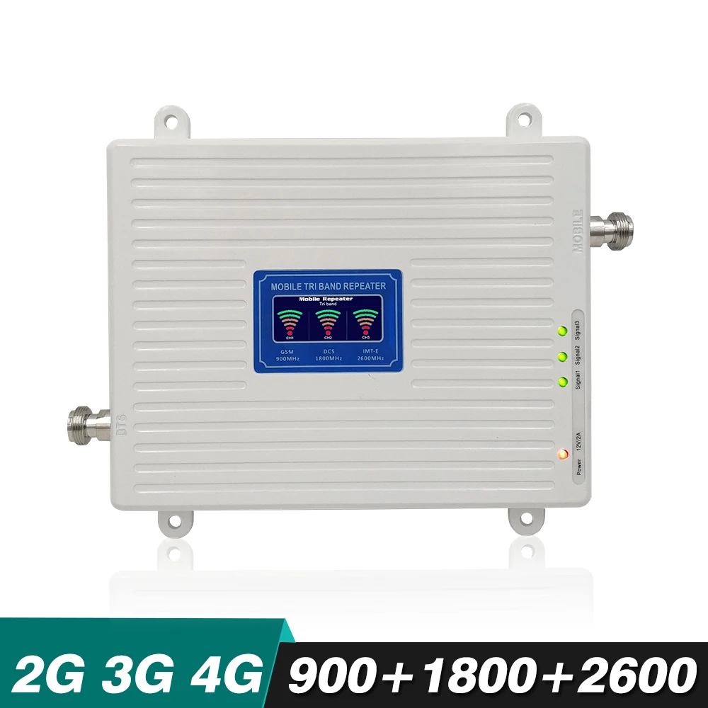 

2G 3G 4G Tri Band Signal Booster GSM 900+DCS LTE 1800+FDD LTE 2600 Cell Phone Signal Booster 900/1800/2600mhz Cellular Amplifier
