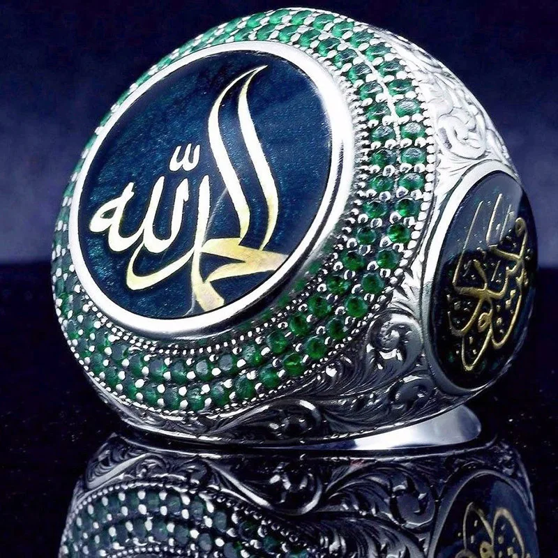 خمر الإسلام النبي محمد الأزرق كريستال خاتم فاسق نجمة السعودية التركية العثماني تشيكوسلوفاكيا بيان خواتم للرجال بوهو مسلم مجوهرات