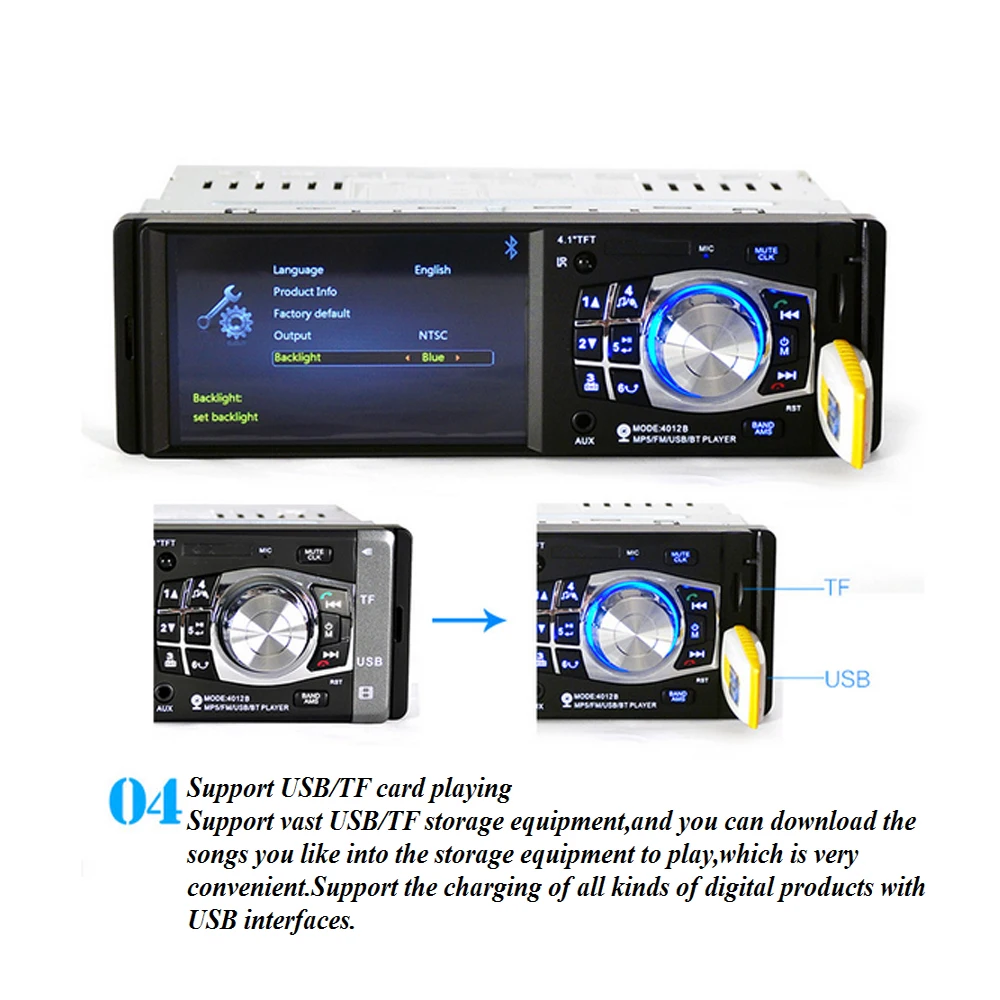 Camecho 1 Din автомагнитола 4,1 ''HD Автомобильный мультимедийный плеер MP3 MP5 Аудио стерео радио Bluetooth FM пульт дистанционного управления видео плеер