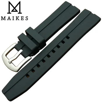 

MAIKES 20mm 22mm 24mm black Trendy Silicone Rubber Watchband Sports dive watch band stainless steel buckle watch strap
