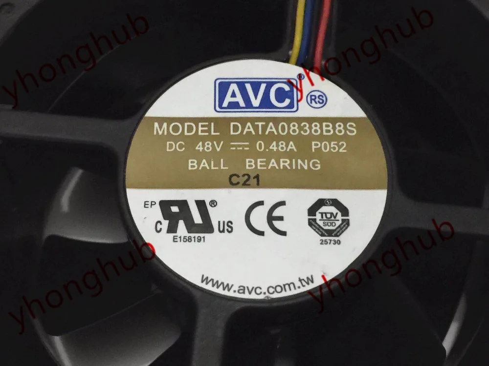 AVC DATA0838B8S P052 постоянного тока 48В 0.48A 80x80x38 мм 4 провод Сервер вентилятор