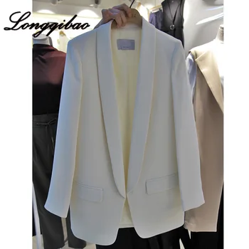 

longqibao Fashion Blazer Women Outerwear Autumn Women's Blazers White Fashion Ladies Lady office girl Coat Female