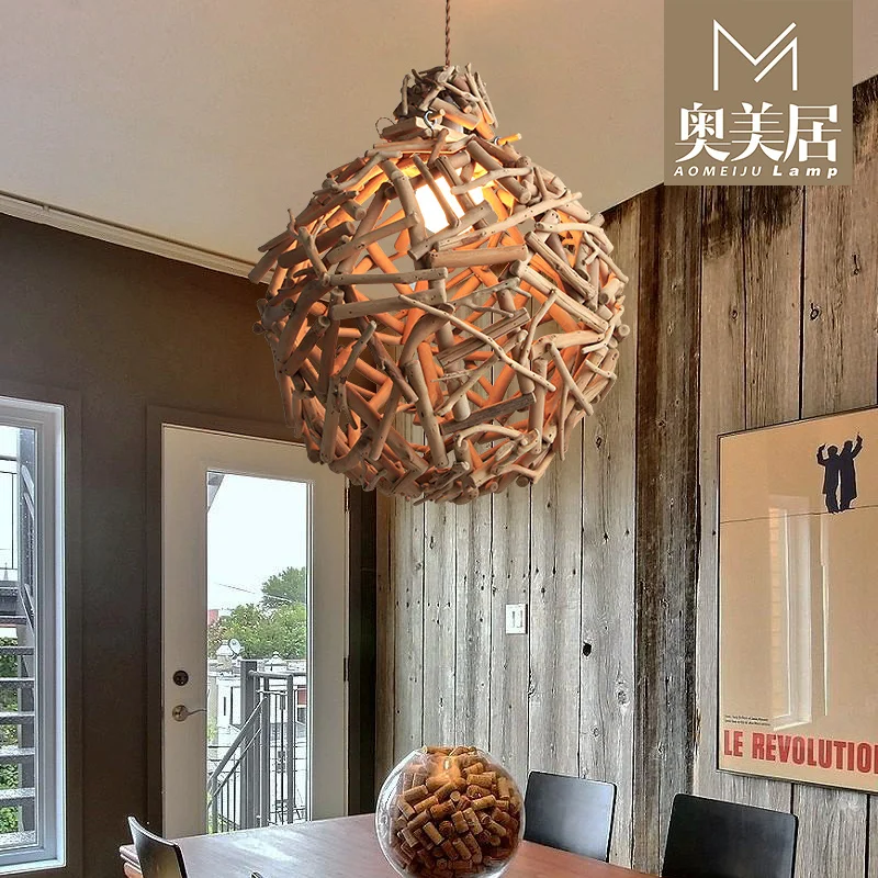 

Nordic personality simple solid wood branches pendant light ball bar living room balcony bedroom hanging lighting