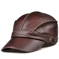 2019 Spring Novelty Popular Fashion Lady Genuine Cowskin Red/Brown Baseball Caps For Man Women Hooded Leisure Big Brim Hats Gift