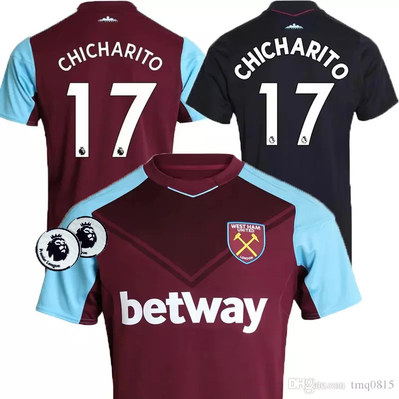 С накладными 2017 2018 West Хэм дома 17 CHICHARITO футбол Джерси 18 Maillots далеко черный Кэрролл