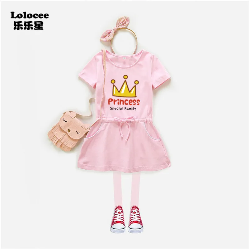 

2018 Princess Crown Girls Dress Summer Cotton Short Sleeve Cute Baby Girl Anna Party Dress Casual Children Kids Dresses 4-14