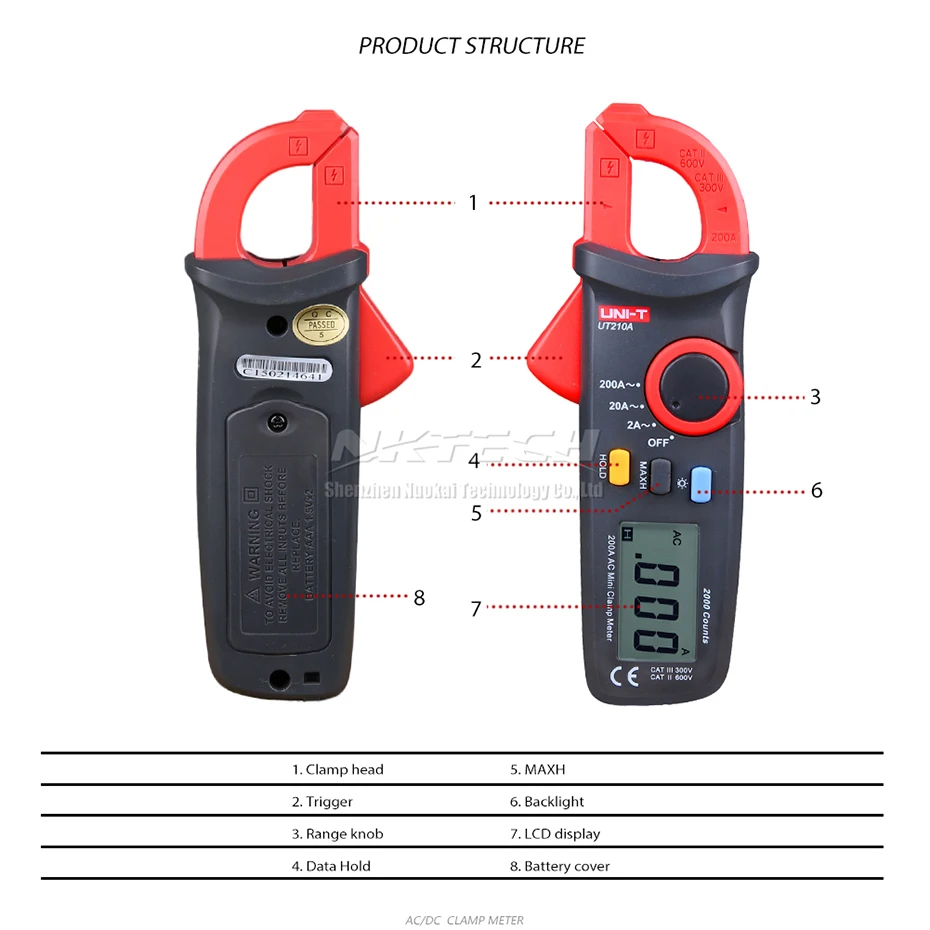 UNI-T цифровой клещи UT210D UT210E UT210C UT210B UT210A True RMS Авто Диапазон AC DC 200A емкость температура частота