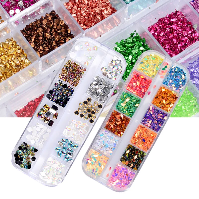 

New Mix 12 Color 2mm Circle Beads Nail Art Tips Rhinestones Glitters Nail Supplies Acrylic UV Gel Gems Decoration with Hard Case