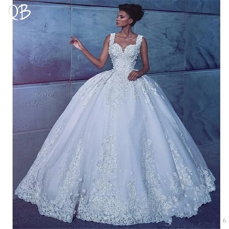 

Empire Sweetheart Fluffy Skirt 3D Flowers Lace Beading Luxury Muslim Wedding Dresses Vestidos de Novia Custom Made DW234