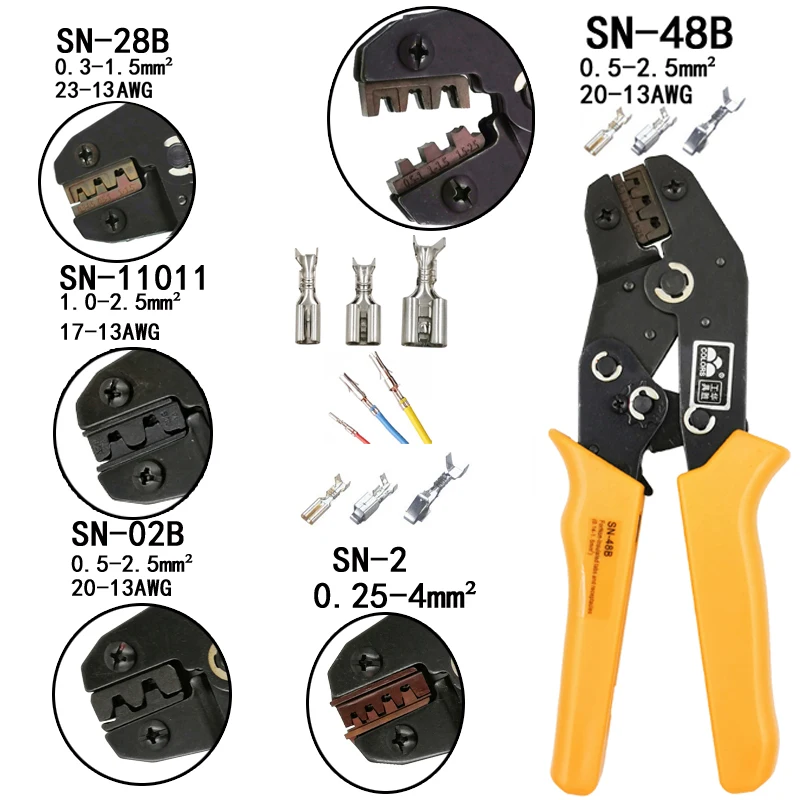 SN-48B обжимные плоскогубцы 0,5-2.5mm2 20-15AWG SN-28B/2B/11011/2 Dupont XH2.54 KF2510 SM 2,54 3,96 TAB 2,8/4,8/6,3 Тип разъема терминала