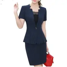 Новые Элегантные Модные женские в полоску юбка костюм летнее торжественное V шеи тонкий пиджак и юбка офис женские большие размеры Рабочая одежда