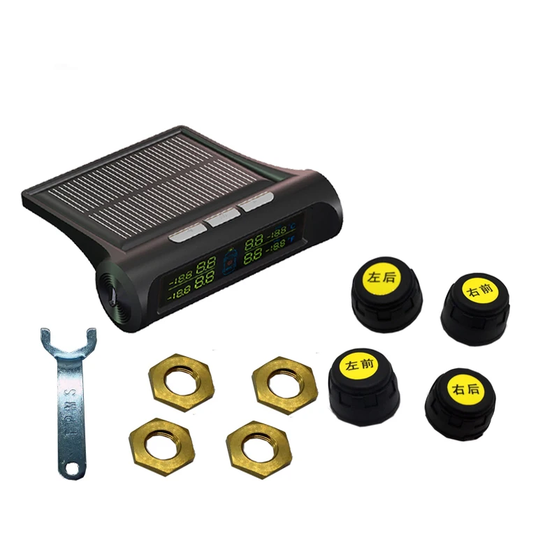 

Car TPMS Solar Wireless Tire Pressure Indicator 4 External Sensor Energy Display LCD Screen Car Alarm System Car Electronics