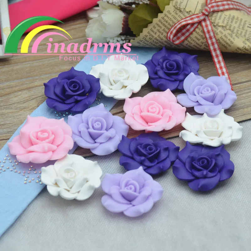

38mm Hand Made Mixed Colors Packs Fimo Clay Rose Flower,D.I.Y Decoration,jewelry Accessories,embelishments Supplies