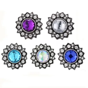 

10pcs/lot New Crystal Flower Snap Button Jewelry 18mm Snap Buttons Fit Snap Button Bracelet Bangle Necklace Charms Jewelry
