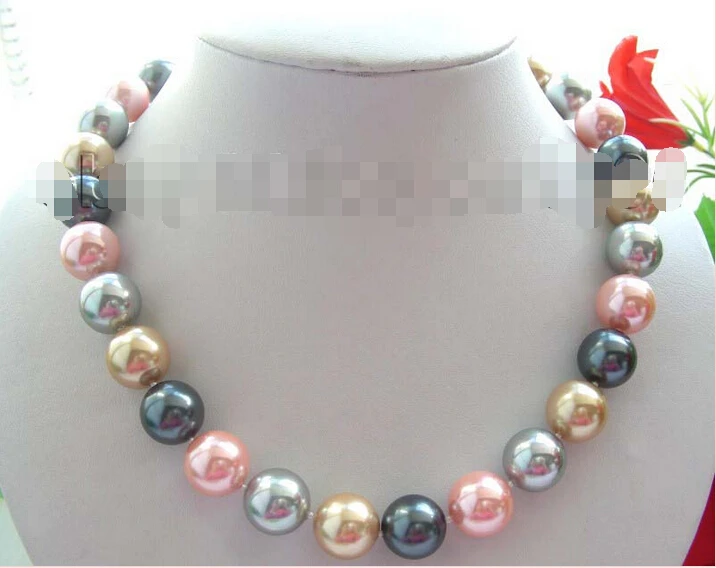 

Natural 14mm Multicolor Round Shell Pearl Necklace!@^Noble style Natural Fine jewe FREE SHIPPING