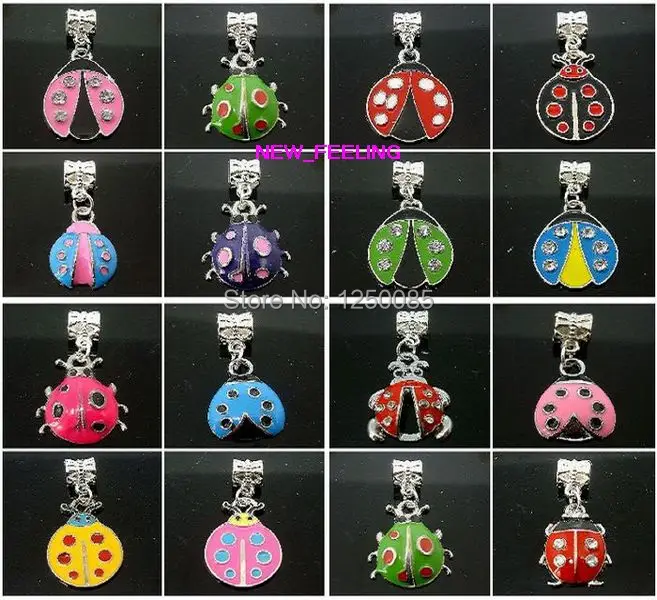 

30pcs/lot European Style Enamel Rhinestone beetle Pendants Fit Eurpean Bracelet