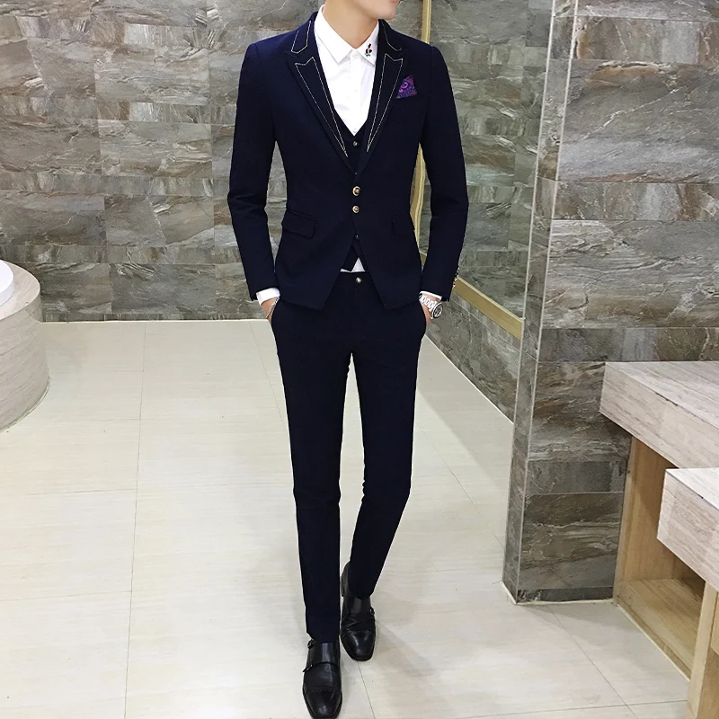 

Classic Men's Suit 3 Piece Set Fashion Business Banquet Dress Men Suits Jacket and Vest with Pants Comfortable and Elegant