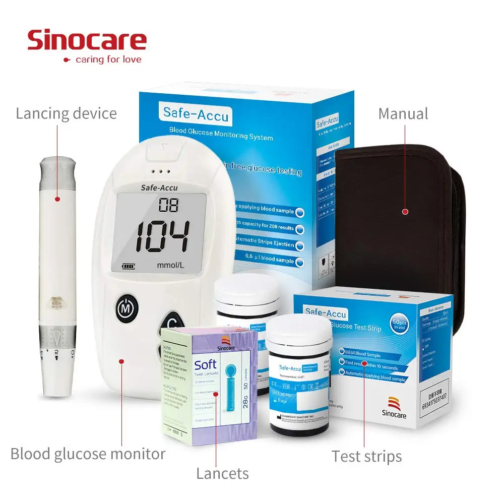 Sinocare Medidor de glucosa en sangre de glucosa en sangre Digital Medidor  Digital de Check up glucómetro no invasivo del producto Medidor de glucosa  con tiras de prueba - China Medidor de