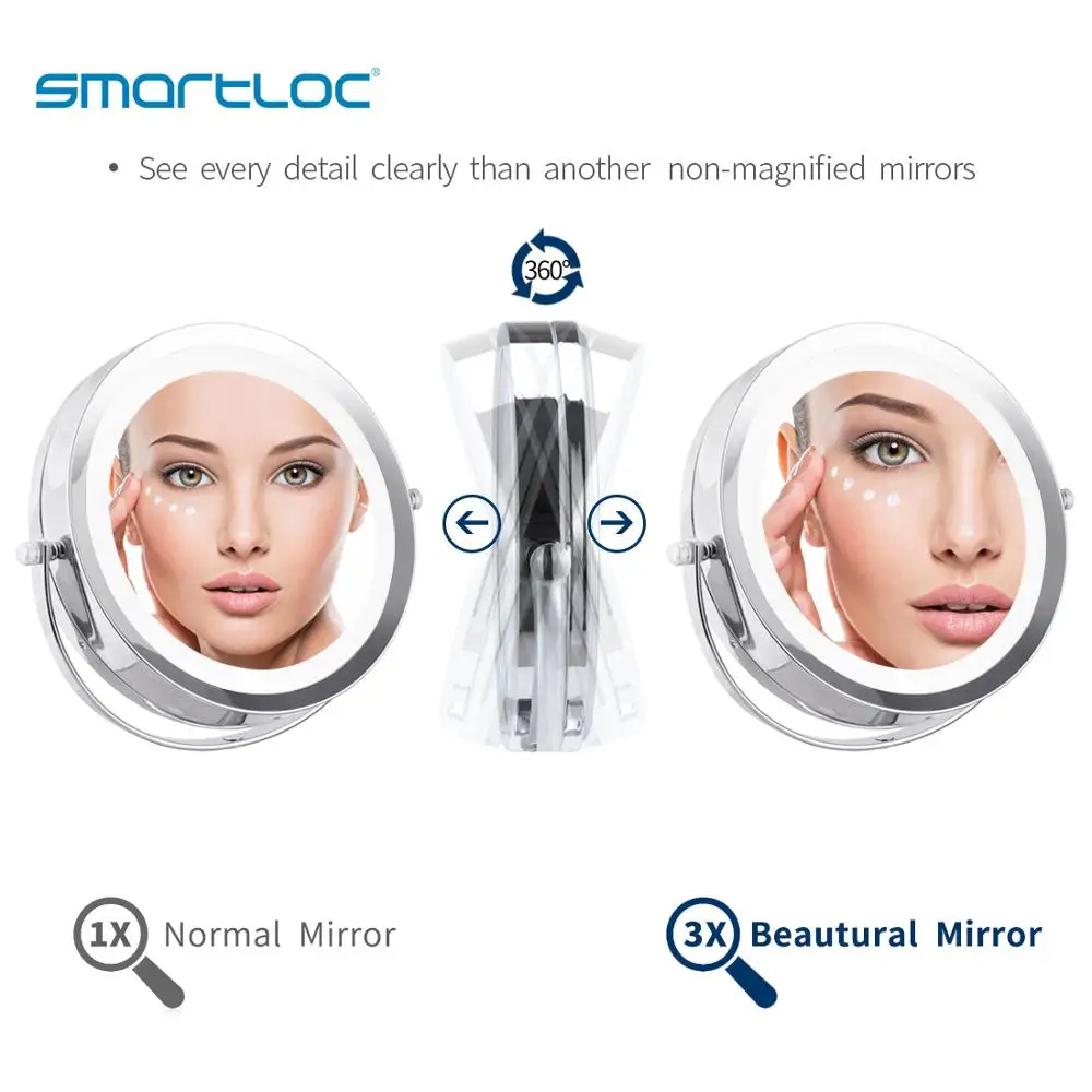 Smartloc 6,9 дюймов 3X 2-лицевая сторона светодиодный светильник Сенсорный экран железа зеркало для макияжа на стойке Ванная комната круглый зеркала ванной комнаты Туалет косметическое зеркало