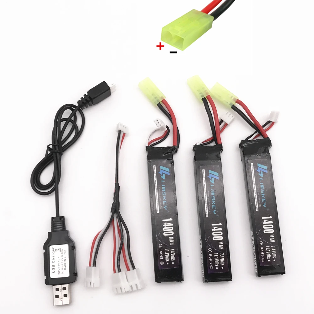 Limskey RC Lipo батарея 3 шт. 7 4 В 1400 мАч с в зарядное устройство 25C мини страйкбол