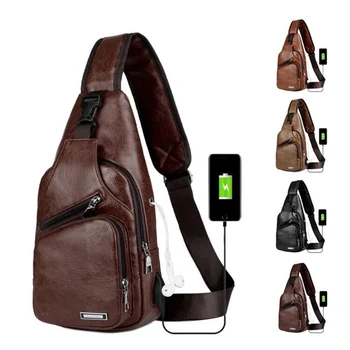 

Men's Crossbody Bags Men's USB Chest Bag Designer Messenger Bag Leather Shoulder Bags Diagonal Package 2019 New Back Pack Travel