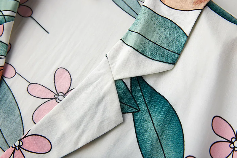 Летние тонкие с коротким рукавом женские пижамы набор шорты Печать пижамы Домашняя одежда гуава цветок Сладкий простой сатин домашняя одежда