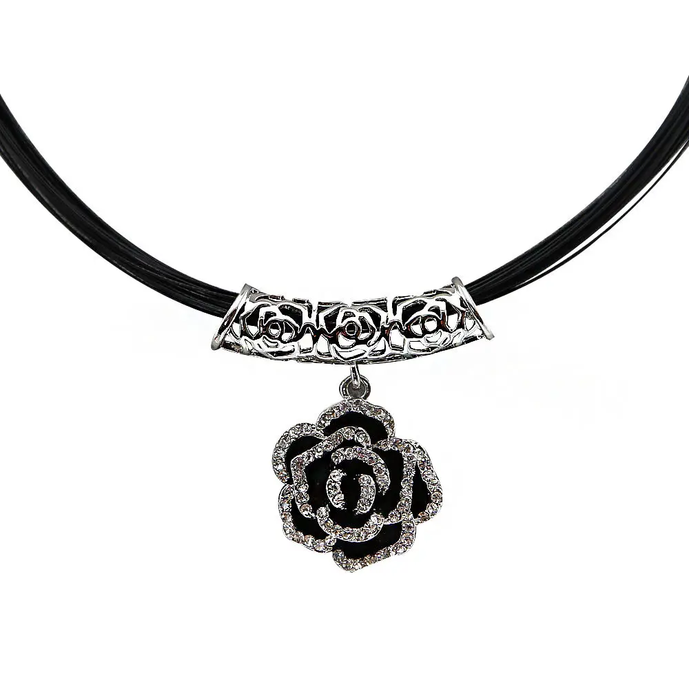TrinketSea Women Fashion Luxury Rose Choker Collar Necklaces Black