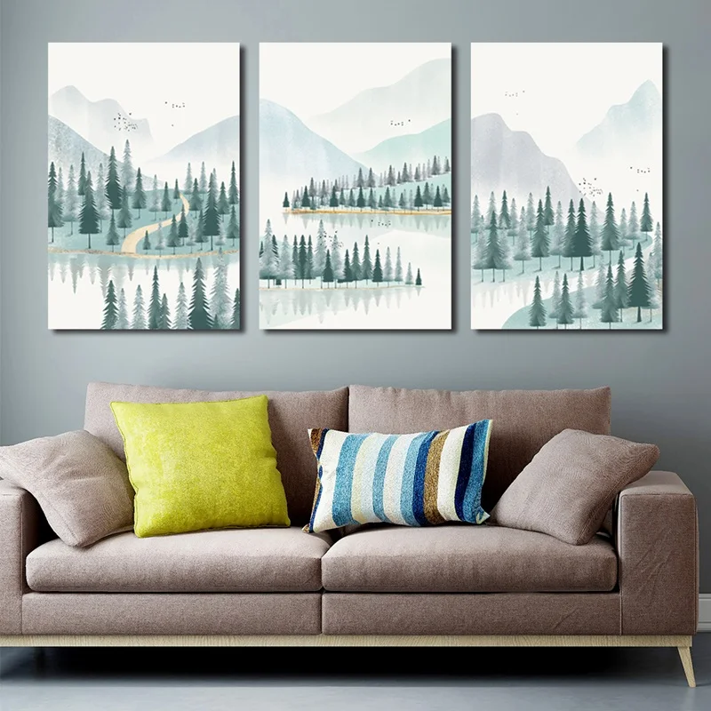 Современный минималистичный лес и река, постер, пейзажная живопись, печать на холсте, картина для дома, настенная художественная декорация на заказ