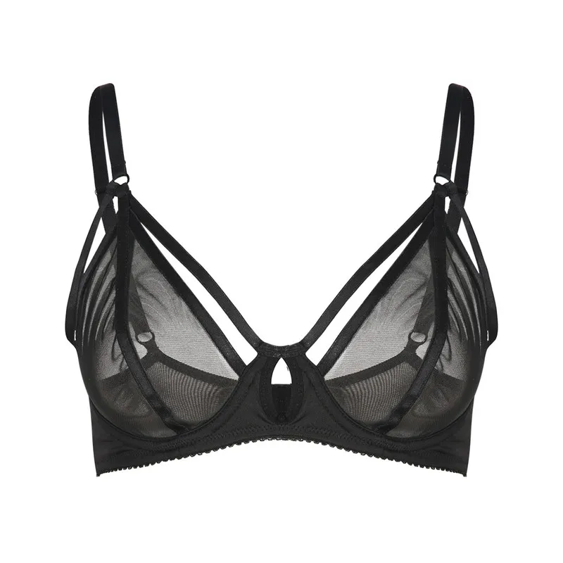 Women Bra Mesh Semi Sheer Hollow Out Adjustable Straps transparent Underwire Bralettes Female Soft Breathable Underwears Lady