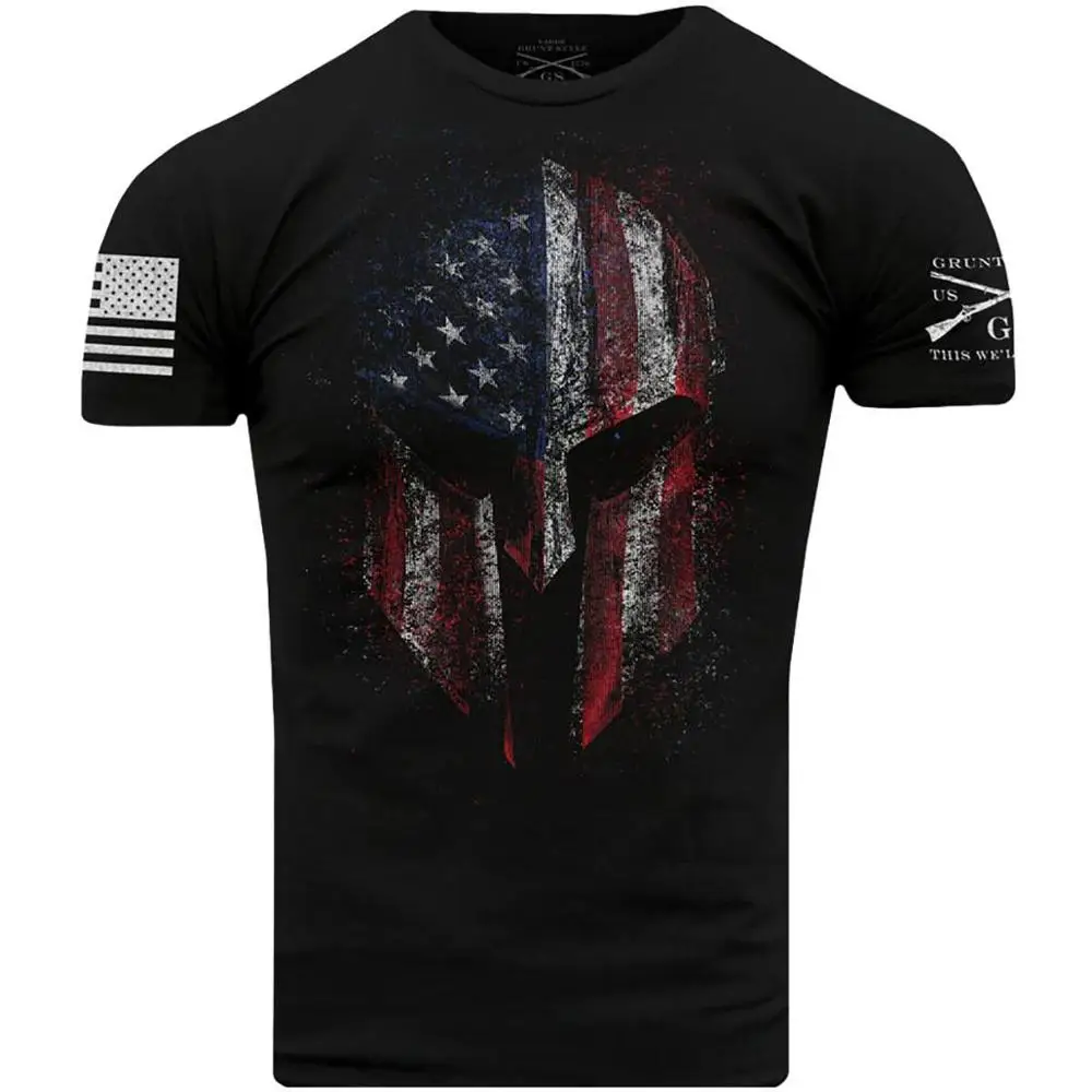 

Men T Shirts American Fighter USA Flag Skull Distressed Graphic Tees 5XL Grunt Style Dye