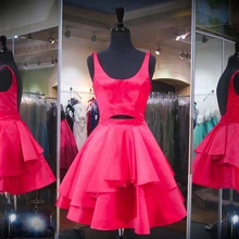 Sexy Pink Prom Kleider mit Spaghetii Straps Satin Prom Kleider Rüschen Backless Abschlussball-abend-kleid 2017