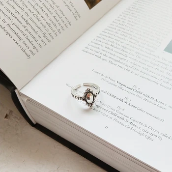 

SUNIANGON Europe America Vintage 925 Sterling Silver Ball Side Ring Adjustable Elliptical Glossy Ring Female S925 Luxury Jewelry