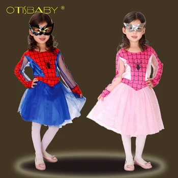 

Children Dresses + Mask Clothing for Girls Spiderman Cosplay Dress Kids Masquerade Party Dress Blindfold Halloween Xmas Cos