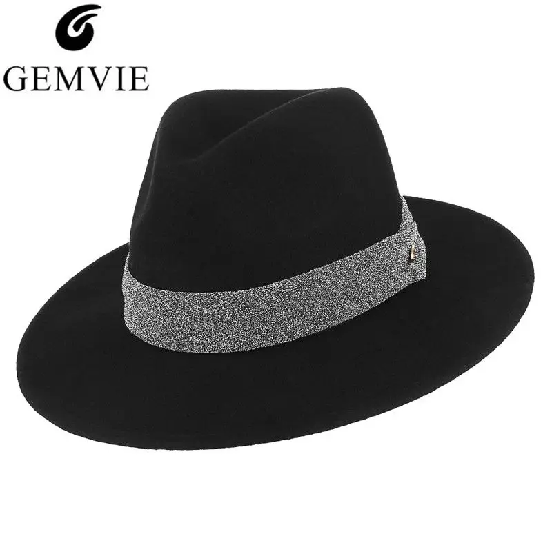 GEMVIE Women British Style Fedoras Jazz Cap Vintage Wide Brim 100 Wool