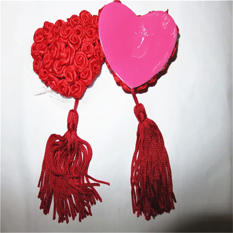 В форме сердца кисточка самоклеящаяся Крышка для сосков с красной маленькой розой/сексуальные лепестки для груди розы