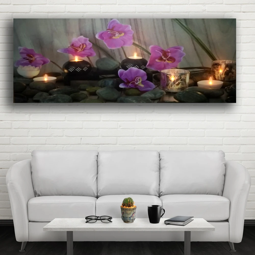 

Led wall picture Orchids with tealights candles relax spa canvas art light up decor painting artwork printed frame for bedroom