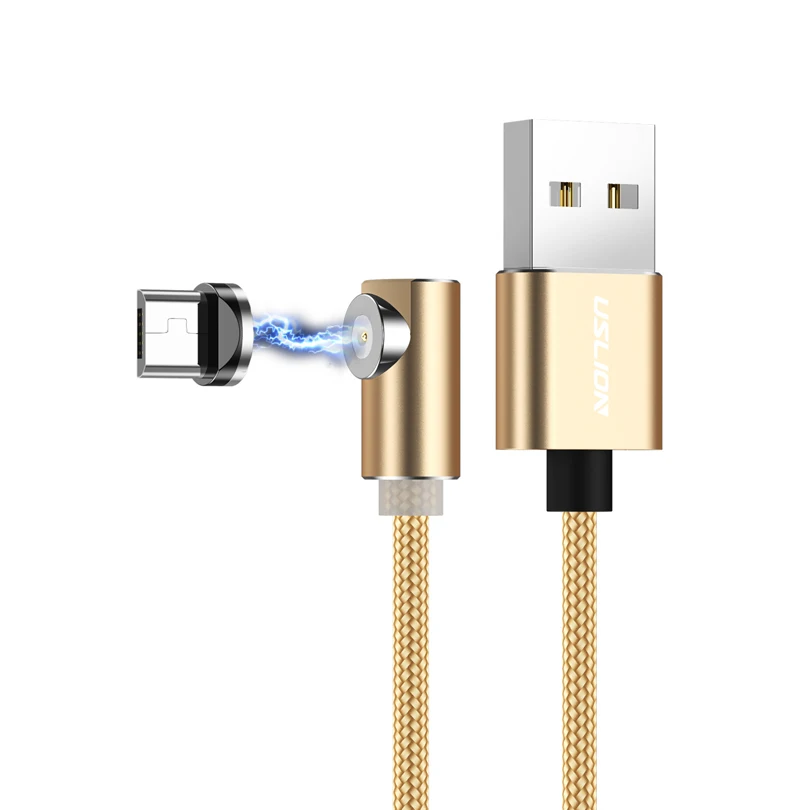 USLION 1 м L-Line 90 градусов Магнитный usb-кабель Магнит Micro USB для iPhone X XS Max 8 7 6 type C кабель для samsung Xiaomi huawei - Цвет: Gold