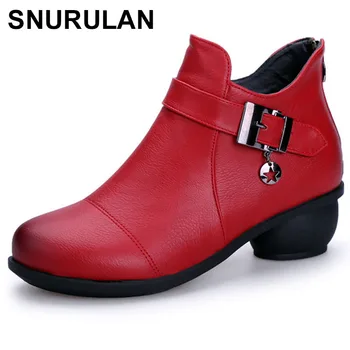 

SNURULAN Fashion autumn winter women's boots soft leather ankle boots women warm plush shoes woman snow comfortable bootsE577
