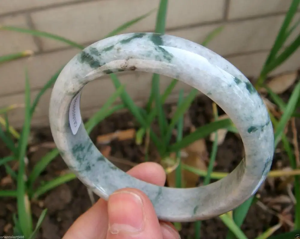

Certified Natural Untreated Floral Blue Jadeite Jade Bangle 58.98MMGrade A