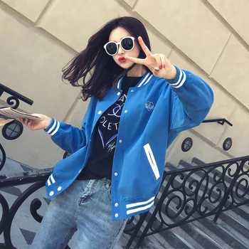 

YASUGUOJI bf style fashion Single Breasted women's loose embroidered jackets streetwear baseball sportswear jacket women LJK12