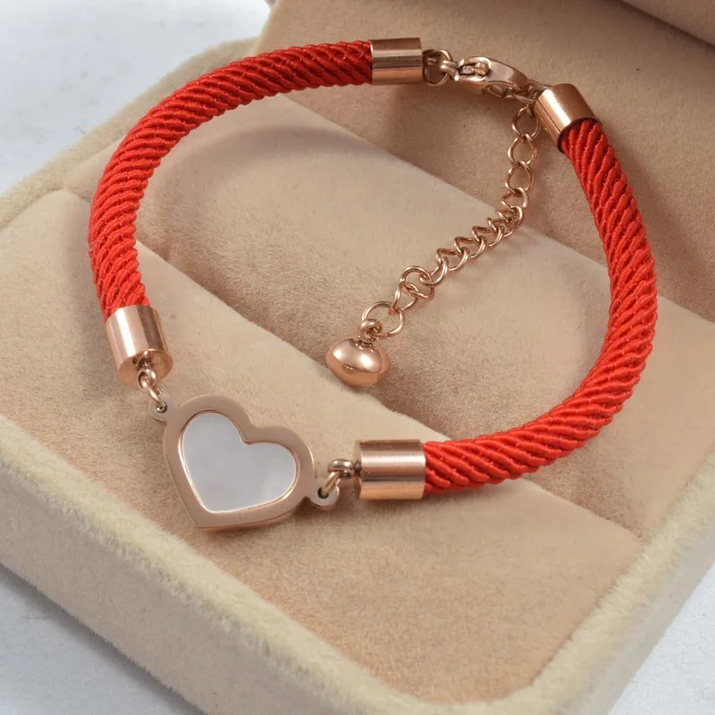 Fashion Women Lover Rose Gold Hearts Bracelets Stainless Steel Red Good