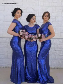 

Royal Blue Mermaid Bridesmaid Dresses Grace Sequin Scoop Floor Length Burgundy Wedding Guest Party Gowns vestido de festa longo