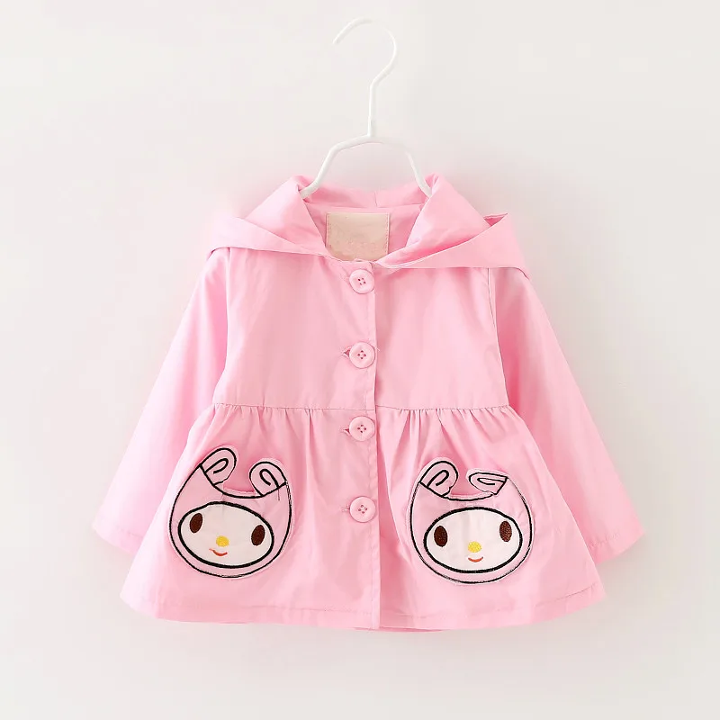 

2019 hot sale autumn Baby girls trench clothing Kids good fashion cartoon rabbit pockets hooded coats for girls 1-3 Years!