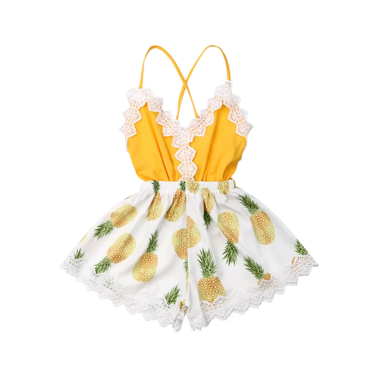 

2019 New Summer Kids Baby Girl Sleeveless Backless V-neck Lace Flower Romper Jumpsuit Playsuit Oufits Sunsuit Clothes