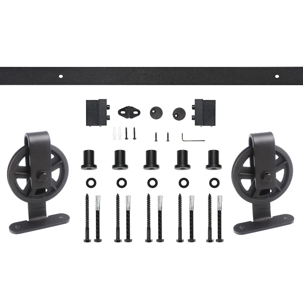 Black carbon steel top mount big wheel sliding barn door hardware