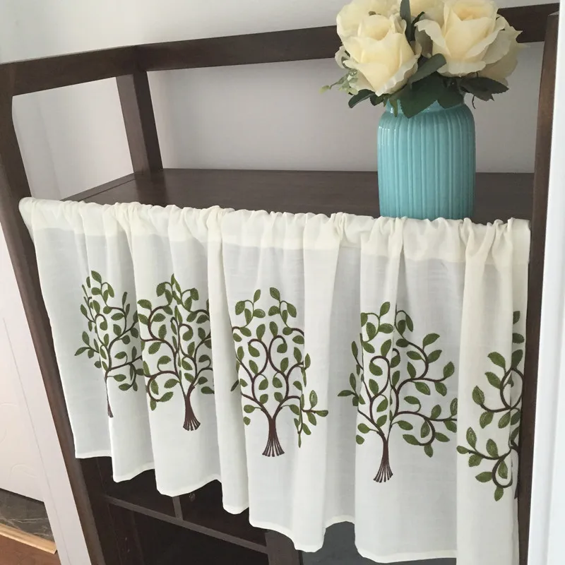 مخصصة الرعوية الستائر القطن الكتان القهوة الستار Embroiderd قصيرة الستار للمطبخ مجلس الوزراء الستار الستارة لنافذة